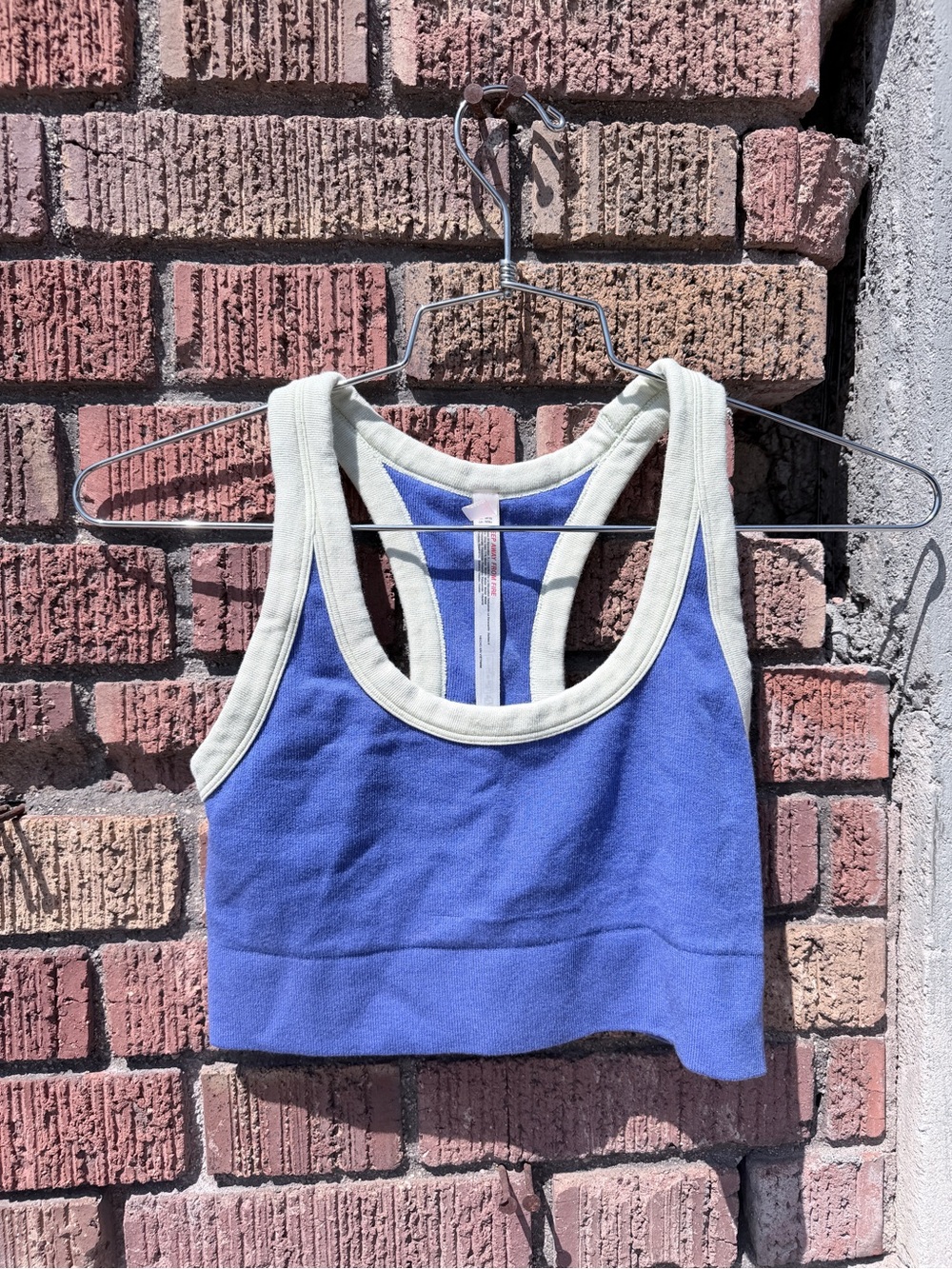 FP Movement by Free People Blue Racerback Crop with Cream Trim